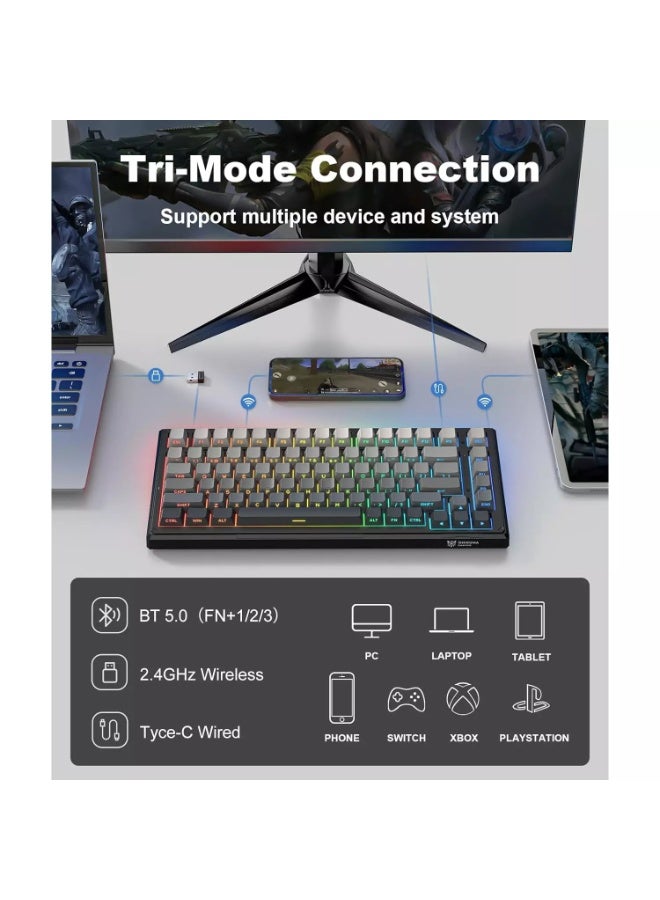 G83 Tri-Mode RGB Mechanical Gaming Keyboard with Bluetooth 5.0, 2.4GHz & Wired USB-C Connectivity, 75% Hot-Swappable Lay