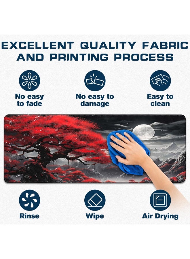 Full Moon Extended Gaming Mouse Pad with Stitched Edges 80×30cm XL Desk Mat for Gaming, Office, Keyboard, Mouse, Laptop,
