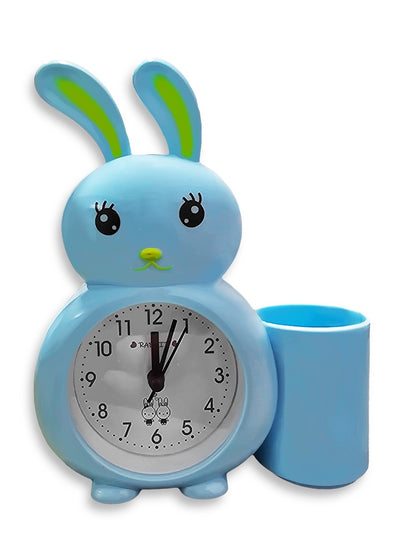 Charming small cartoon alarm clock, suitable for office decor, special gift, bedroom decor, cute rabbit-shaped design with a pen holder, in cheerful Blue color to suit everyone