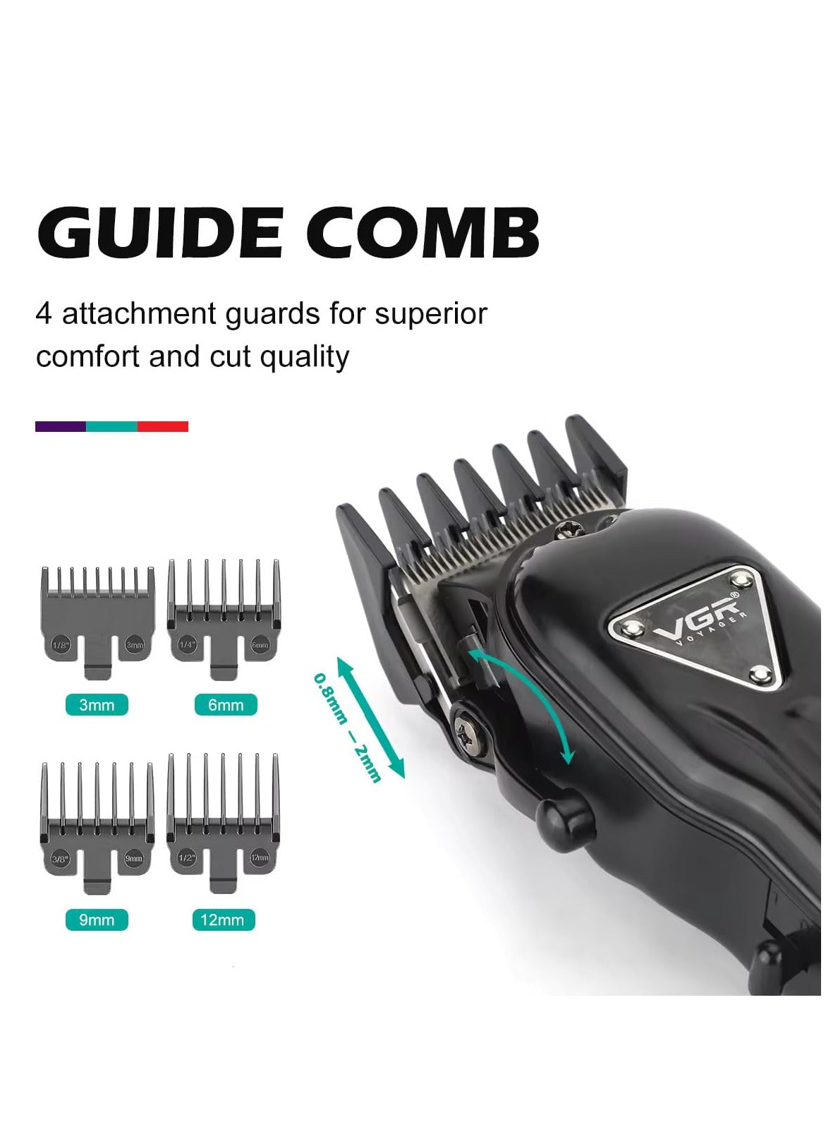 VGR V-051 Professional Hair Clipper, Salon Trimmer for men, Digital Display, Ceramic & Powder Metallurgic Blades, 2500mAh Lithium Battery, 300 minutes Runtime, 4 Guide Combs (Black)