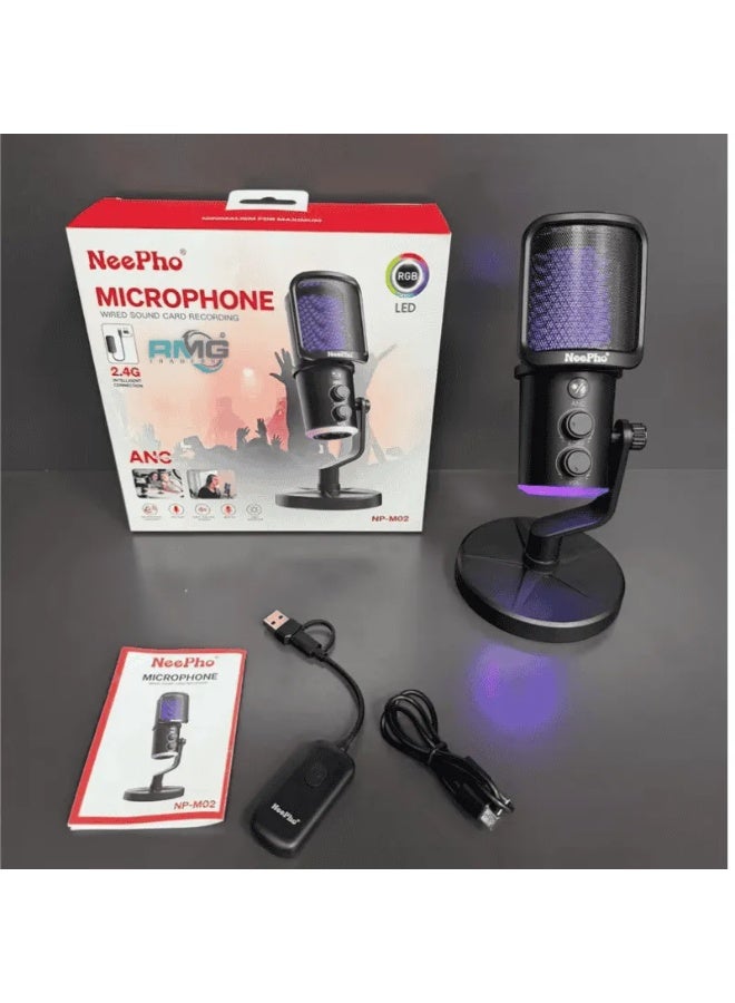 Desktop Podcast Microphone 2.4G with ANC – USB Condenser RGB Gaming Microphone for Streaming, Recording & PC Use