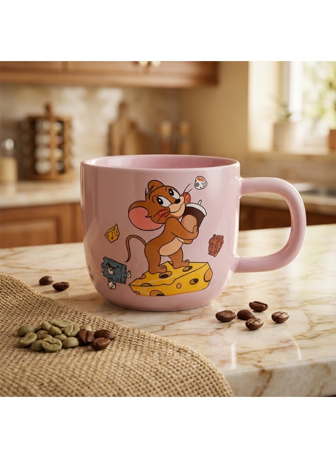 Tom and Jerry Ceramic Mug, Large Capacity Cute Cartoon Coffee Mug with Comfortable Handle, Aesthetic Ceramic Tea Cup for