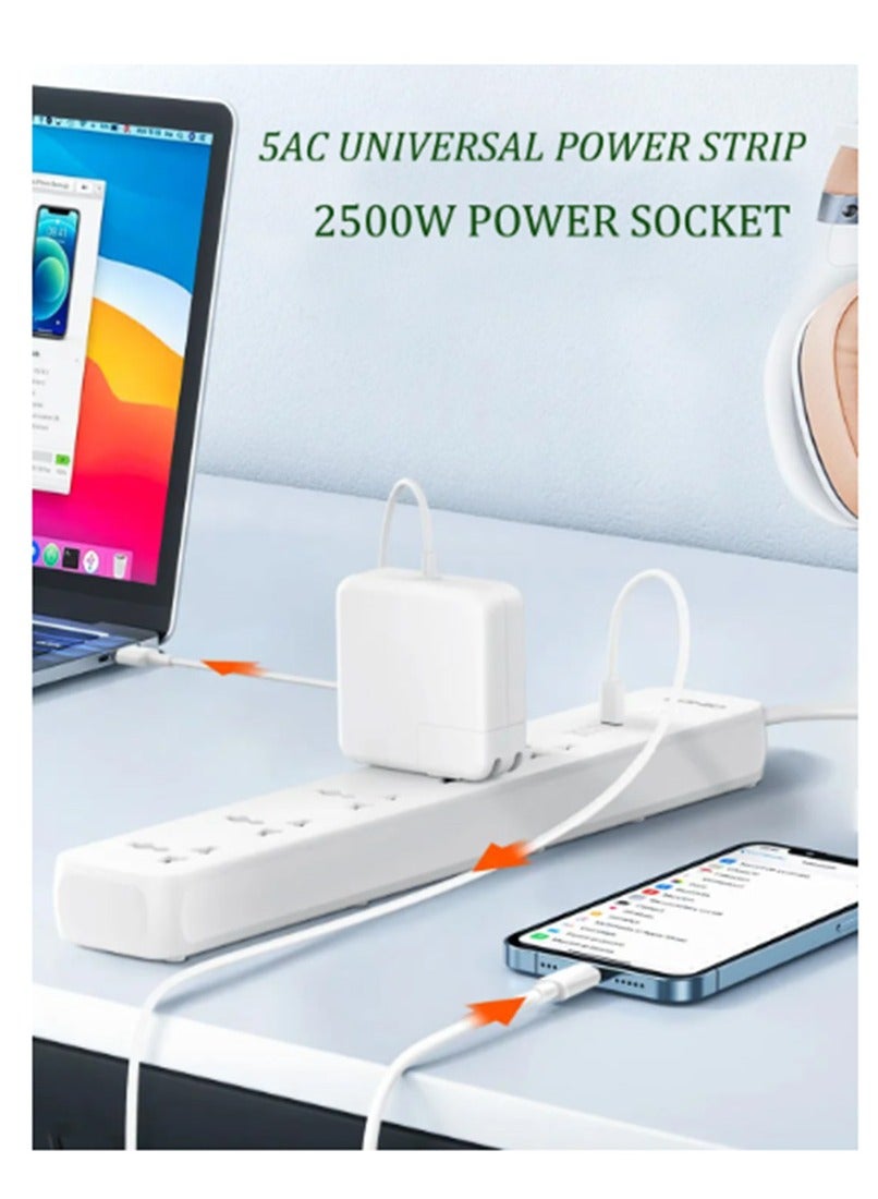 Power Strip with USB Charge Ports, SC5319, Universal Travel Adapter, 2M Extension Cord, Power Socket Plug Adapter