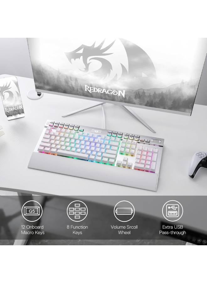 كيبورد جيمنج Redragon K550-1 ميكانيكال بمفاتيح بنية أبيض