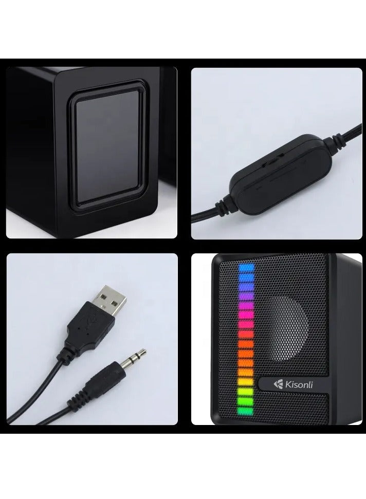 Kisonli Wired Desktop Small Speaker RGB Portable USB Mini X14