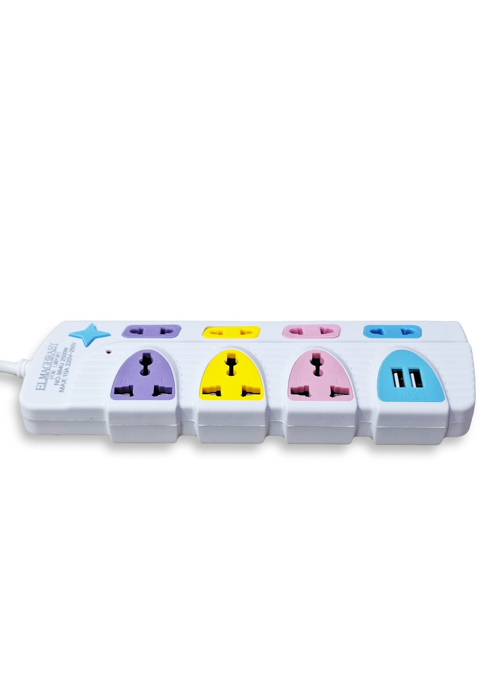 Electric Power strip - 2500 watt, 10 A/220-250V , with 7 Outlet , 1.5M cable , 2 Port USB and for Laptop, PC, MacBook , Home and Office Electrical appliances and Mobile charger