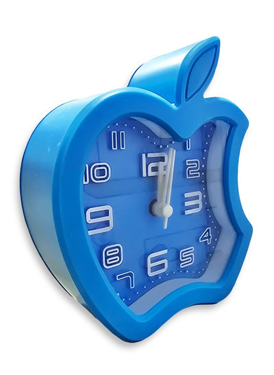 Charming little cartoon alarm clock, cute office decor, special gift, bedroom decor, innovative apple design, cheerful blue color, and elegant classic background