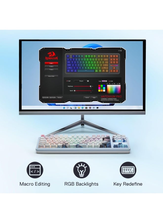 لوحة مفاتيح الألعاب اللاسلكية K728 PRO SE 80%، 87 مفتاحًا، مزودة بإضاءة RGB، ولوحة مفاتيح ميكانيكية بتصميم أنمي بثلاثة أ