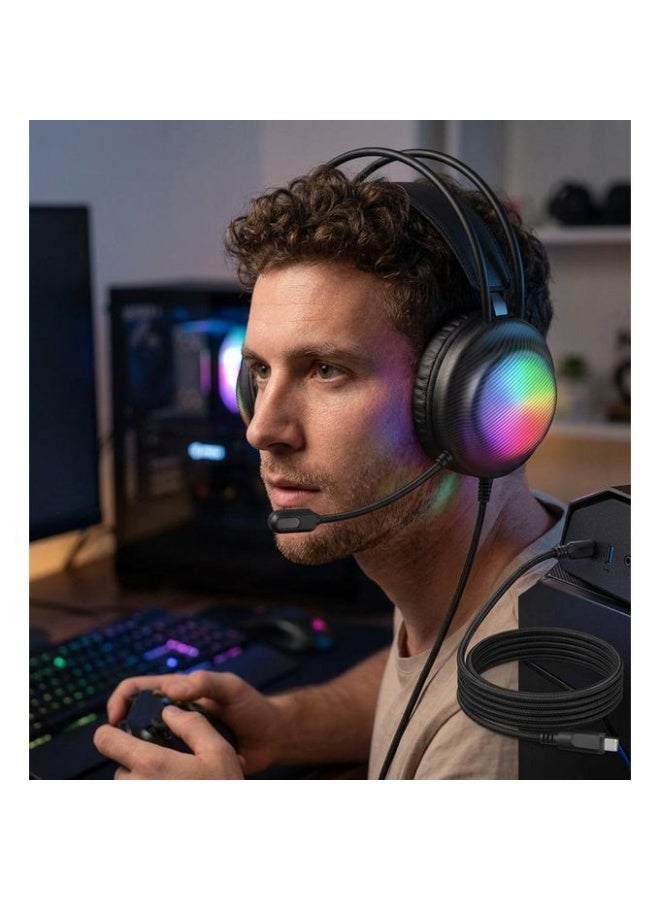 X29 RGB USB Wired Gaming Headset with Surround Sound and Noise Cancelling Microphone, Stereo Drivers, Adjustable Headban