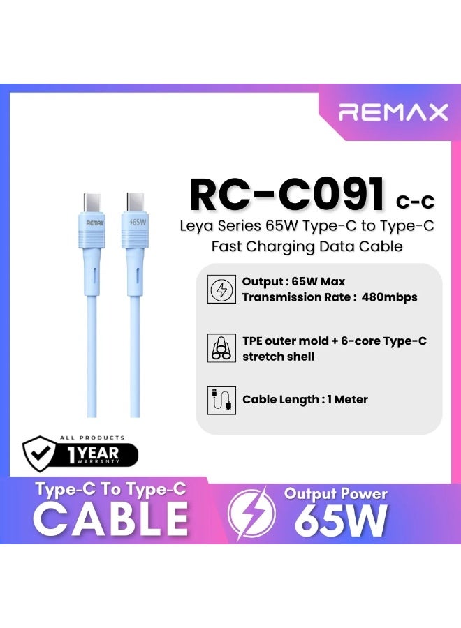 RC-C091 Type-C to Type-C 65W Fast Charging Cable 1M, USB-C Power Delivery Charging and Data Transfer Cable, High Speed U