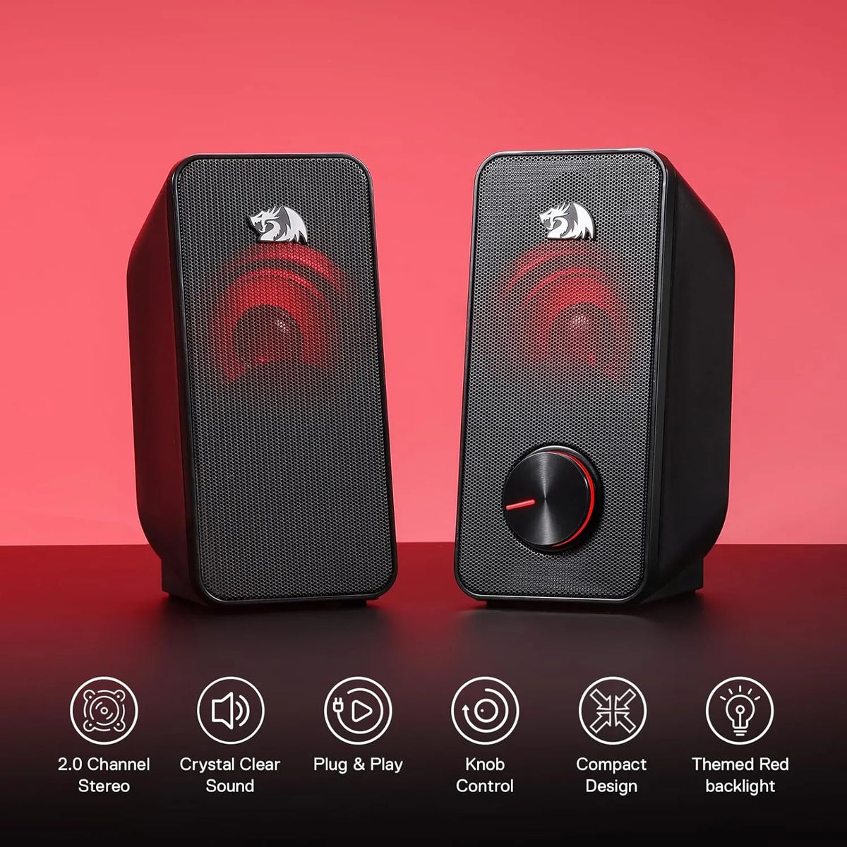 Redragon GS500 Stentor PC Speakers 2.0 Stereo Red LED Black