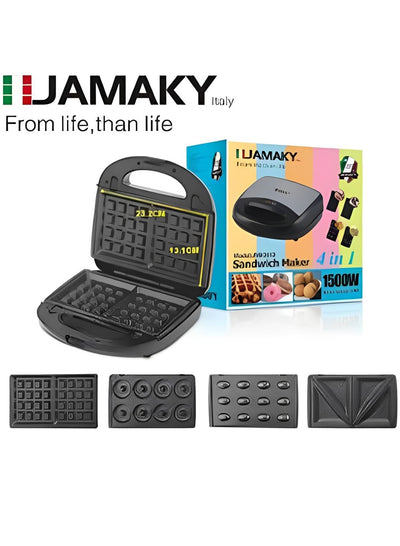 JAMAKY Italy Sandwich Maker 1500 Watt with Italian technology - with 4-Piece Fixed Grill, JMK2012 Powerful Heater for Quick Setting, Beautifully Designed, Easy to Use and Powerful Heater