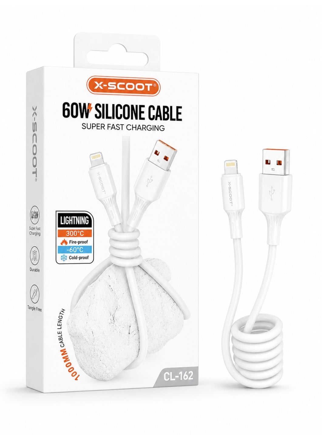 CL-162 60W USB to Lightning Silicone Fast Charging & Data Cable, 1M Soft Flexible Cord, High-Speed Sync, Fireproof Durab