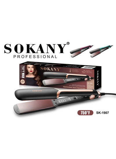 SK-1907 Professional Hair Straightener Flat Iron SK-1907, Ceramic Nano Silver Plates up to 750°F, Fast Heating Wet & Dry