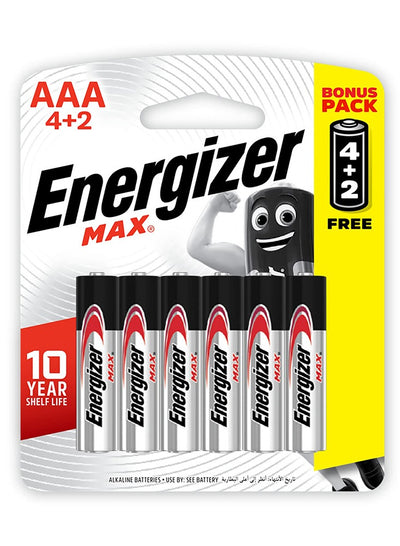 Energizer Max Promo Pack Battery, Size AAA, Pack of 4Plus2 Blister Card - 4+2
