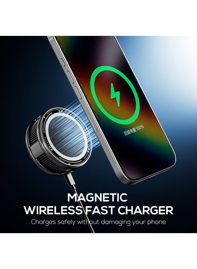 CX19 Magnetic Phone Cooler with 15W Wireless Charging – RGB LED Cooling Fan, Semiconductor Mobile Cooling Pad, Adjustabl