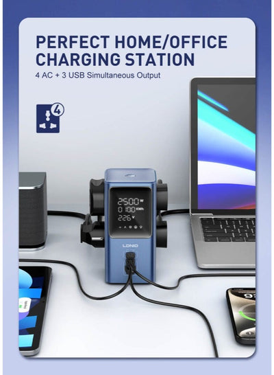 Universal Power Strip with 45W PD Fast Charging, 2 USB-C and USB-A Charging Ports, 2500W Extension Power Socket, Multi P