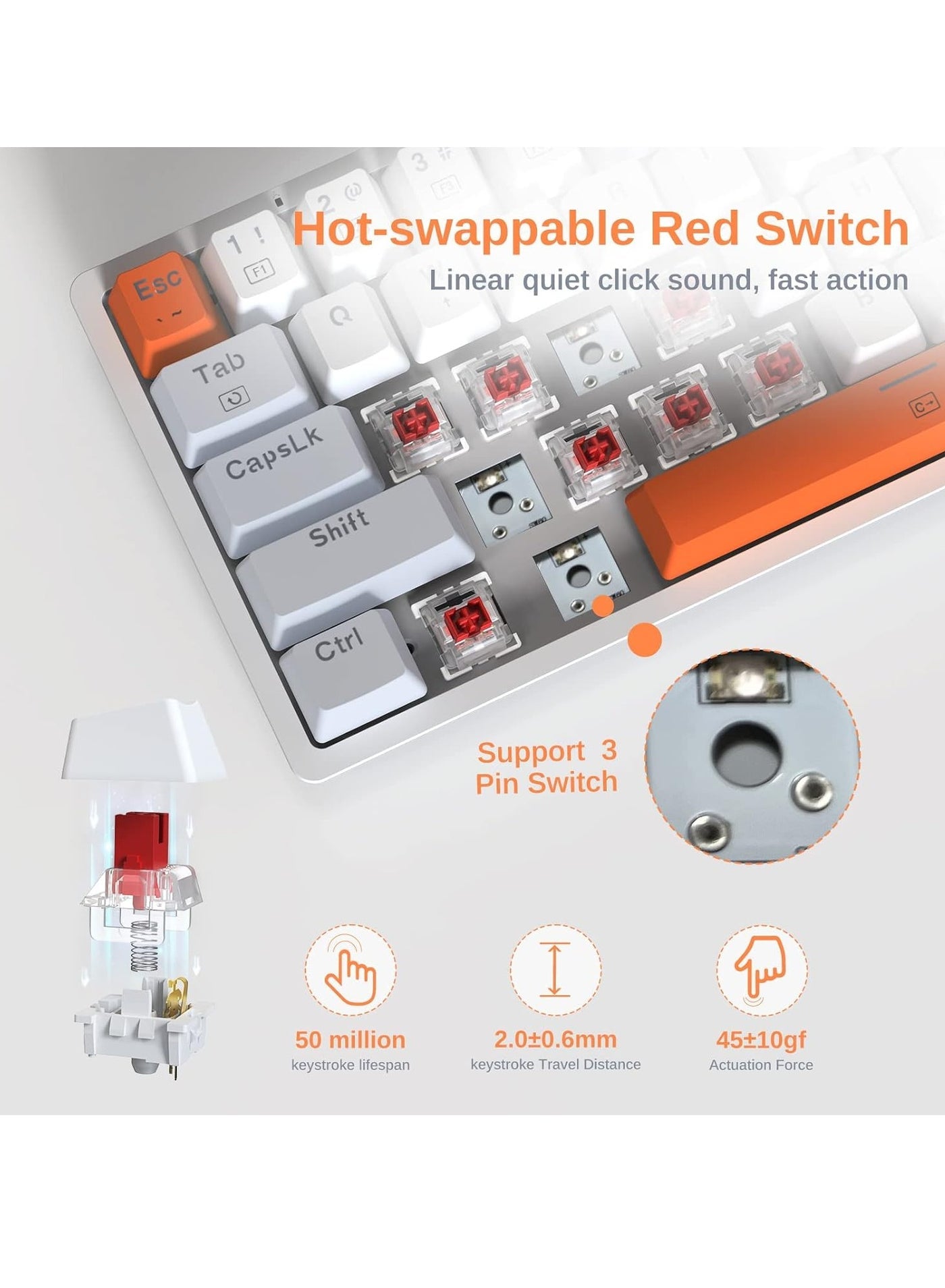 تفاصيل مفاتيح كيبورد Redragon K642WGO-RGB