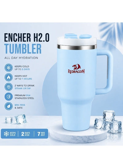 40 oz Insulated Tumbler with Handle & Straw, Large Capacity Stainless Steel Travel Mug, Double Wall Vacuum Insulated Wat