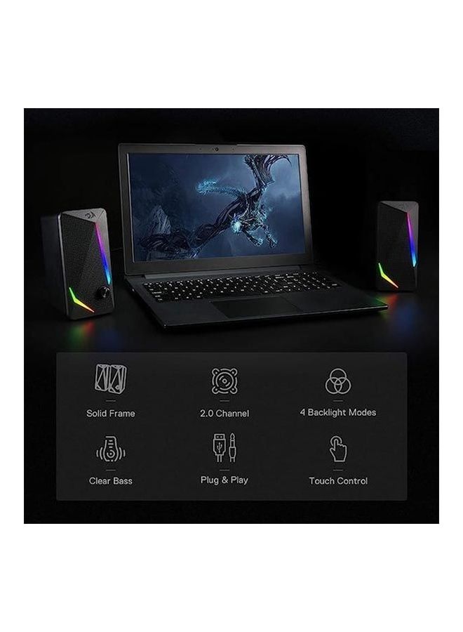 سبيكر REDRAGON GS510 Waltz RGB ستيريو 2.0 تحكم لمس أسود