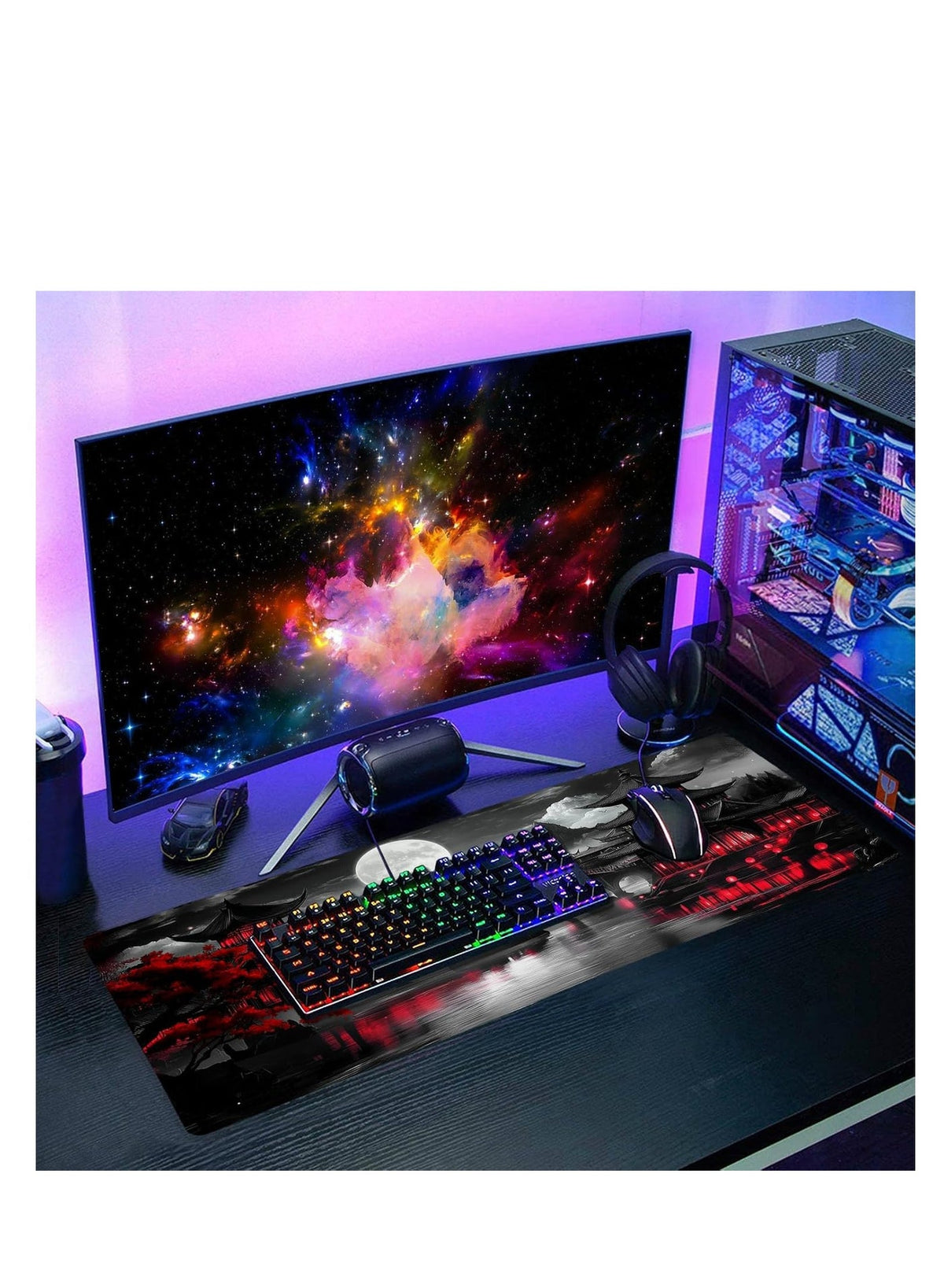 aportt Japanese Mouse Pad Riverside Full Moon Extended Desk Mat Black Red Large XL Mousepad Non-Slip Rubber Base Stitche