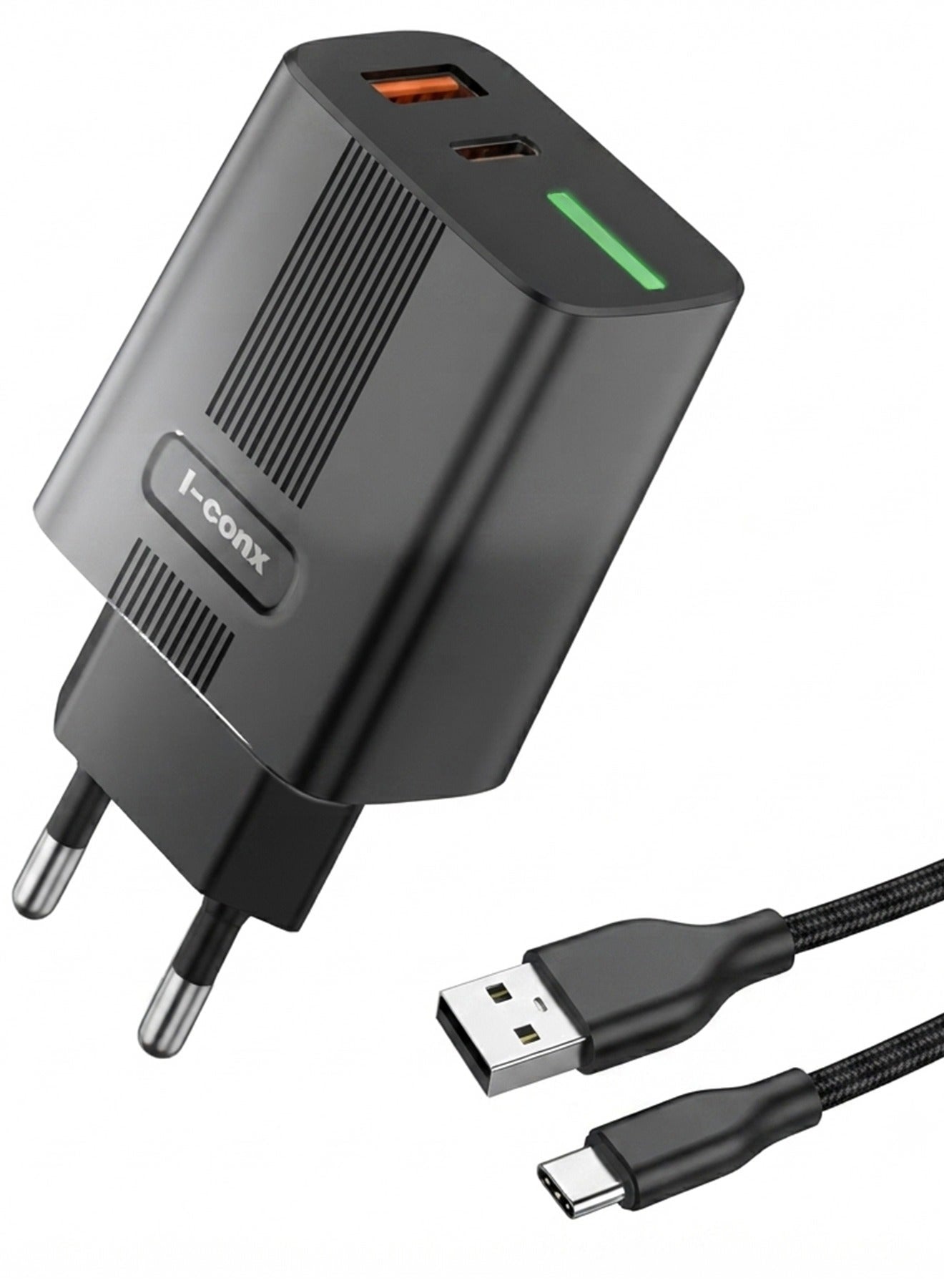 شاحن حائط I-conx K-49 قوة 25W تقنية PD+QC أسود