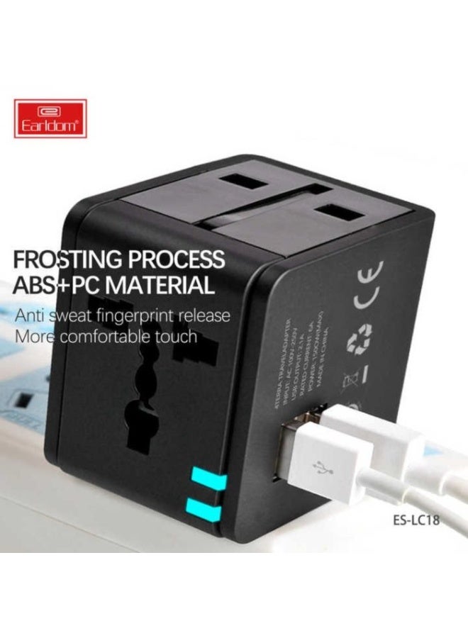 شاحن حائط Earldom ES-LC18 قوة 1500W مخرجين USB-A أسود