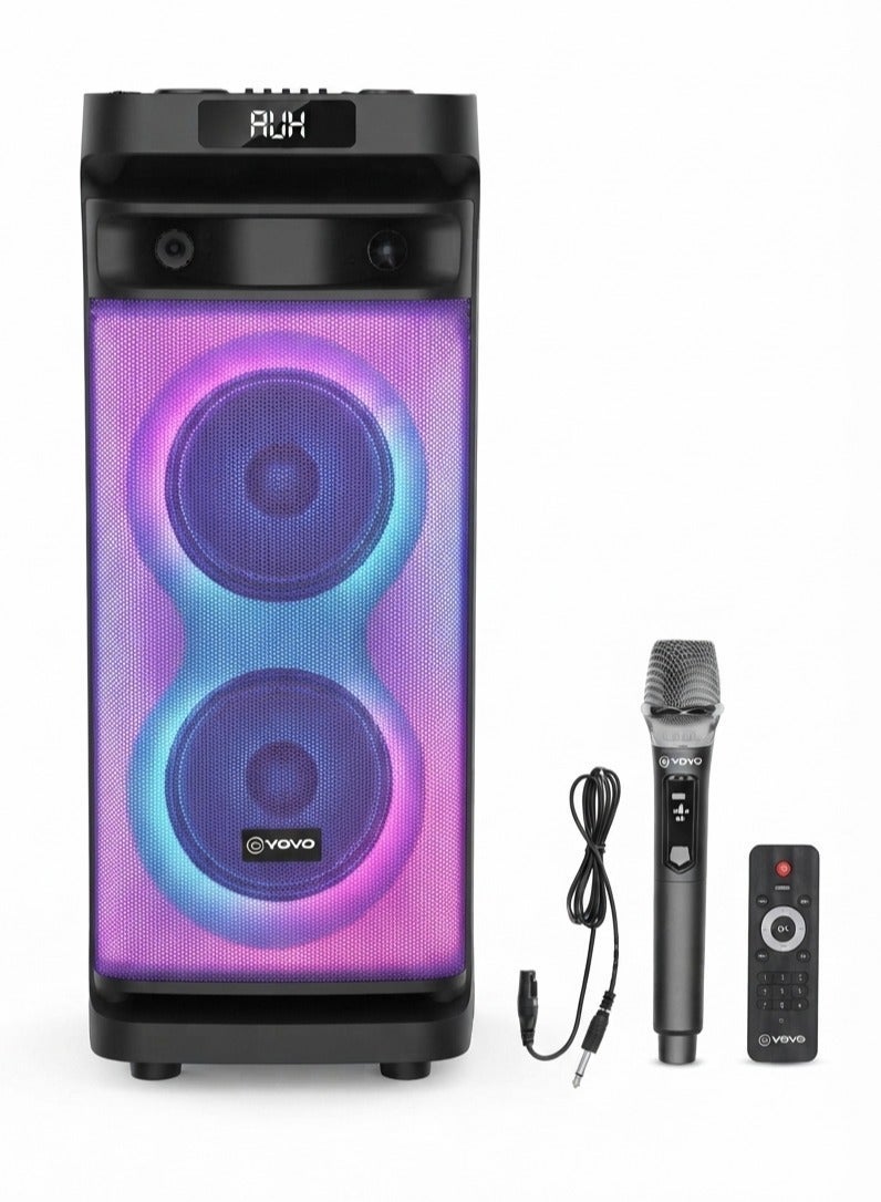 V-1125 Double 10-Inch Portable Bluetooth Party Speaker, 60W Powerful Sound, Dual Woofers, RGB LED Lights, Wireless Micro