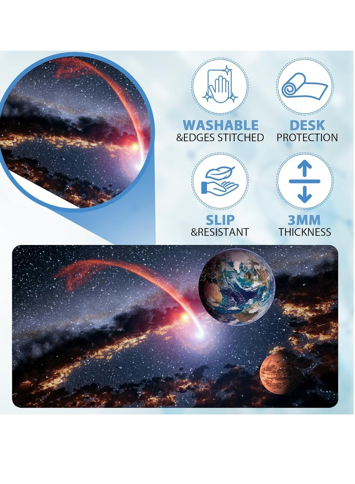 Gaming Mouse Pad, red moon, Extended Large Desk Mat, Big Computer Keyboard Desk Pad, Stitched Edges Mousepad, (70CM  x 3