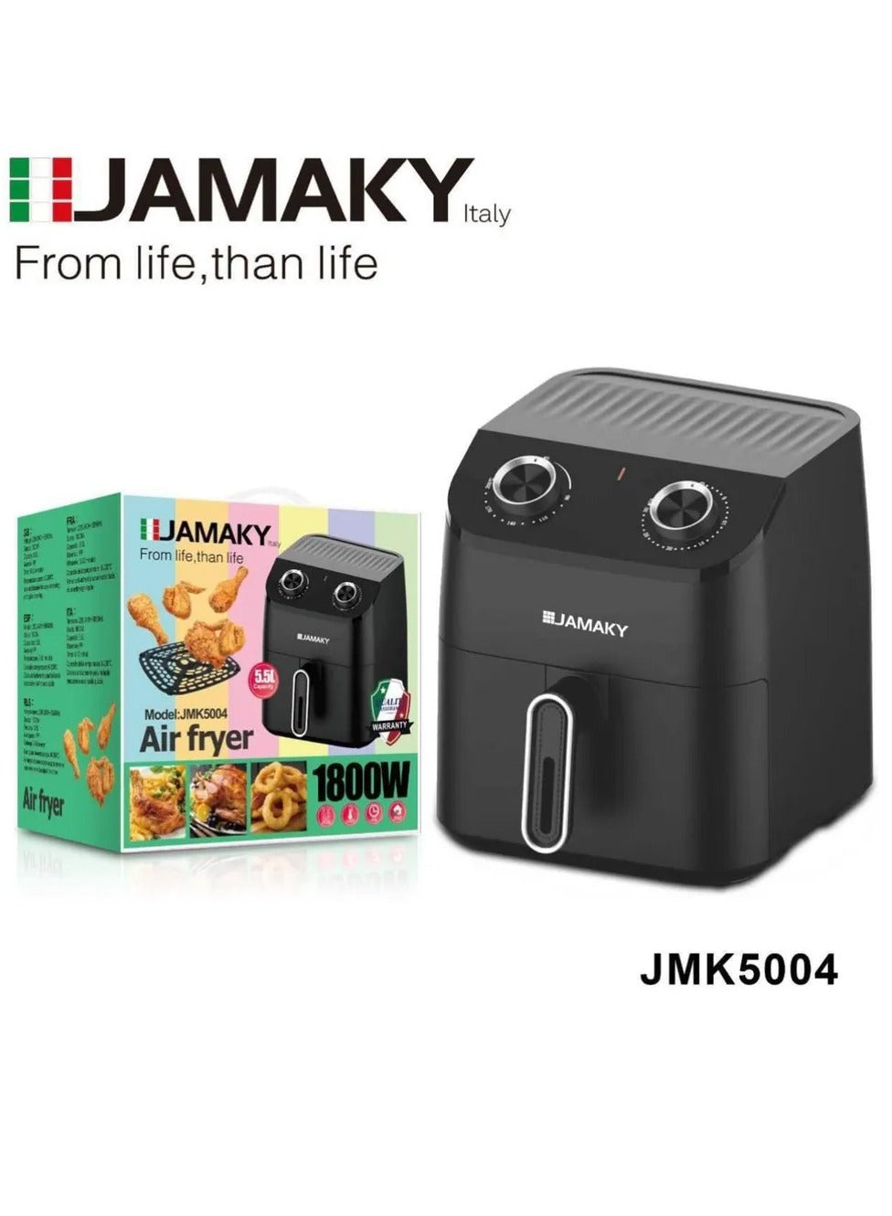 JAMAKY Italy Healthy Air Fryer Without Oil 1800W 5.5L Black - jmk5004