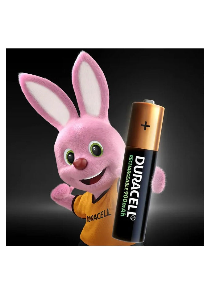 Duracell Rechargeable AAA Battery, 900mAh, Pack of 4 Long lasting per charge