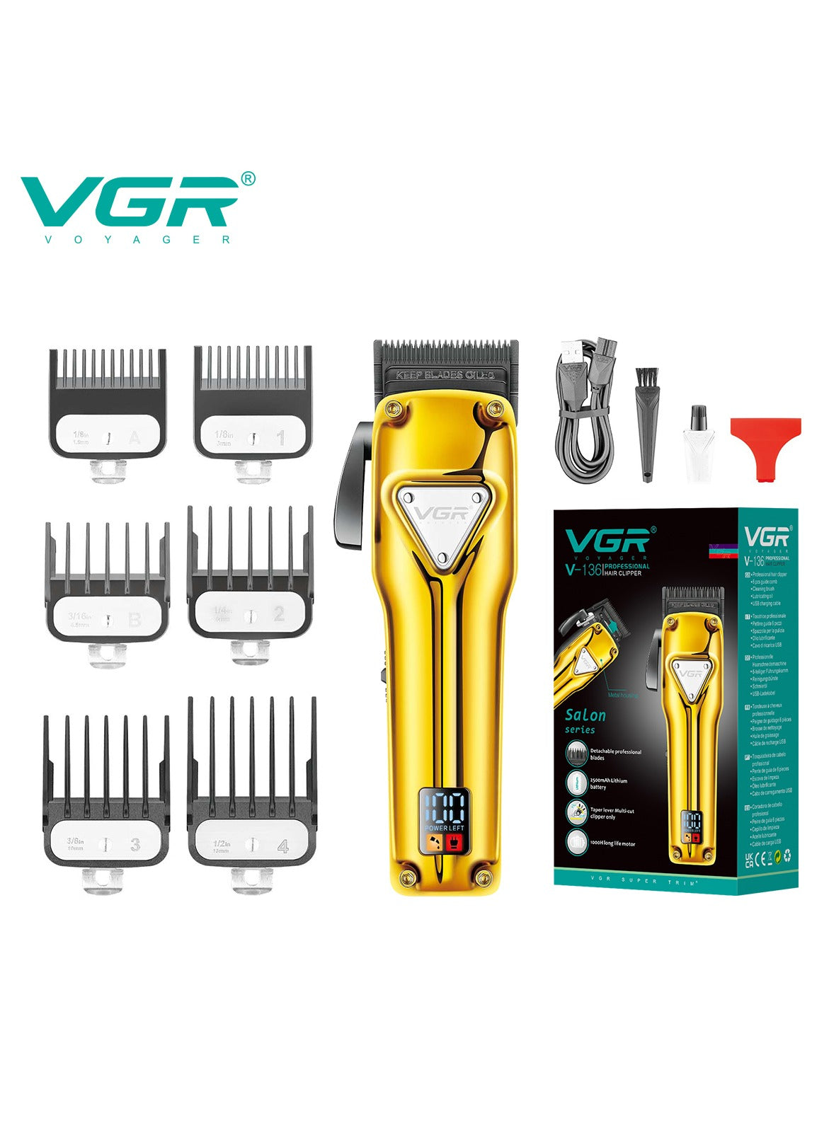 VGR V-136 Professional Hair Clipper Corded & Cordless with LED Display & Turbo Mode Function | Runtime: 180 min Trimmer for Men