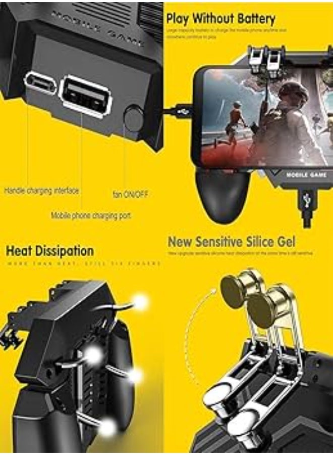 Mobile Gaming Controller With Cooling Fan, 6 Finger Trigger Design, Rechargeable 1200mAh Battery, Ergonomic Phone Gamepa