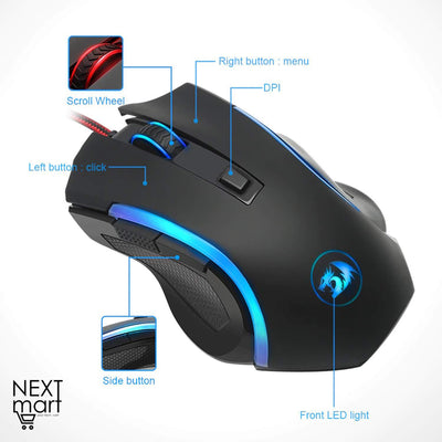 Redragon M606 RGB Gaming Mouse, 3200 DPI, 6 Programmable Buttons (Black)