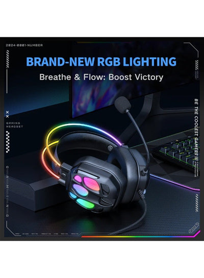 X89 RGB Wired Gaming Headset with 360° Rotatable Noise Cancelling Microphone, 50mm Drivers, Immersive 3D Sound, Ergonomi