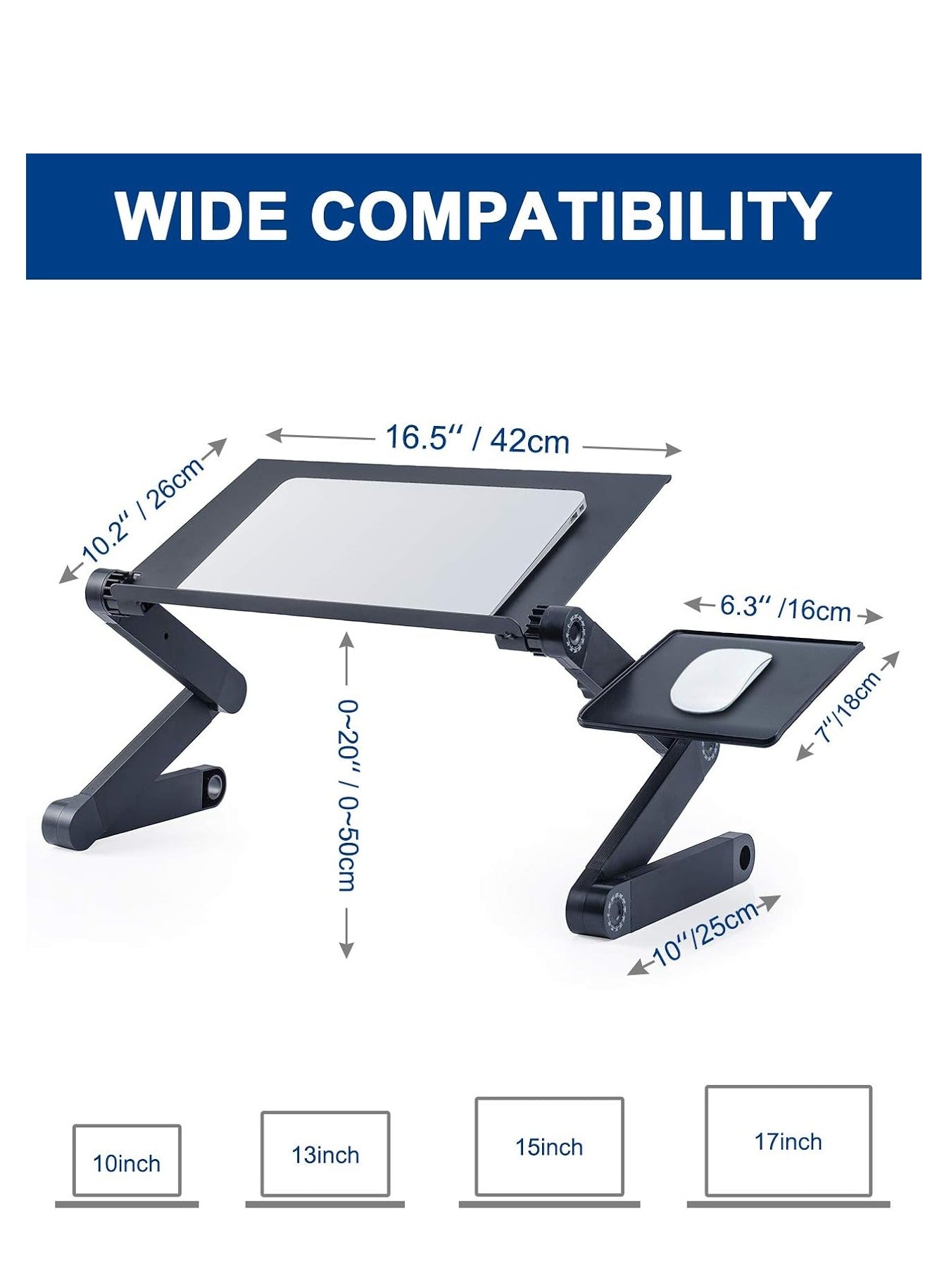 RAINBEAN Adjustable Laptop Desk with Mouse Pad, Laptop Stand for Bed, Foldable Portable Desk, Work Table, Ergonomic Laptop Stand, Standing Desk