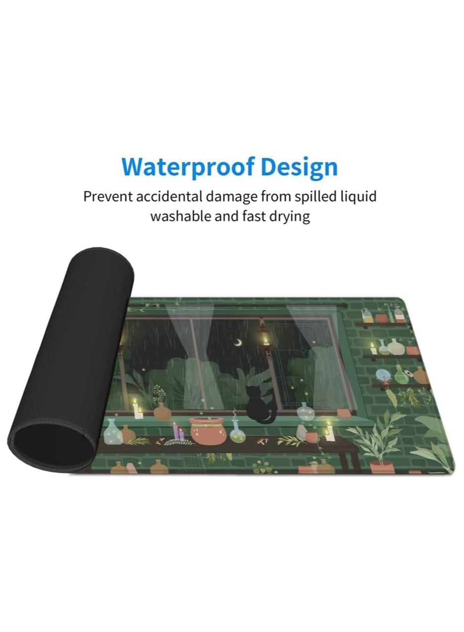 Large Mouse Pad , Cute green home Theme ( 70cmx30cmx2mm ), HD Printing Style Desk Mat, Mouse and Keyboard Pad Extended, Waterproof Fabric Surface Mouse Pads for Desk, Anti-Slip Rubber Base