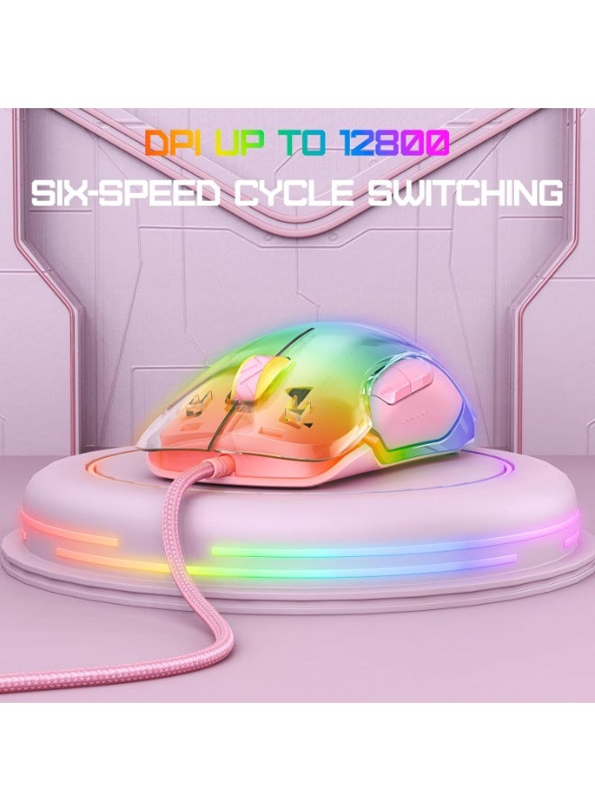 RGB Wired Gaming Mouse with 12800 DPI Optical Sensor, 8 Programmable Macro Buttons, Customizable Software, Ergonomic Lig
