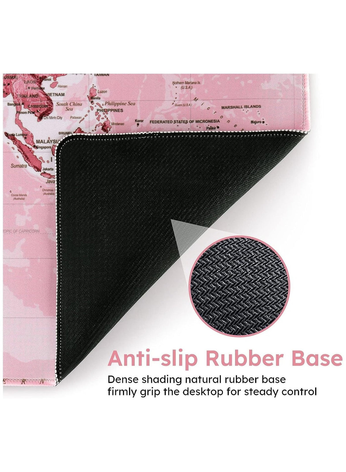 PINK World Map Gaming Mouse Pad - (70×30cm) for Keyboard and Mouse Desk Mat for PC - Non Slip Rubber - Speed Edition