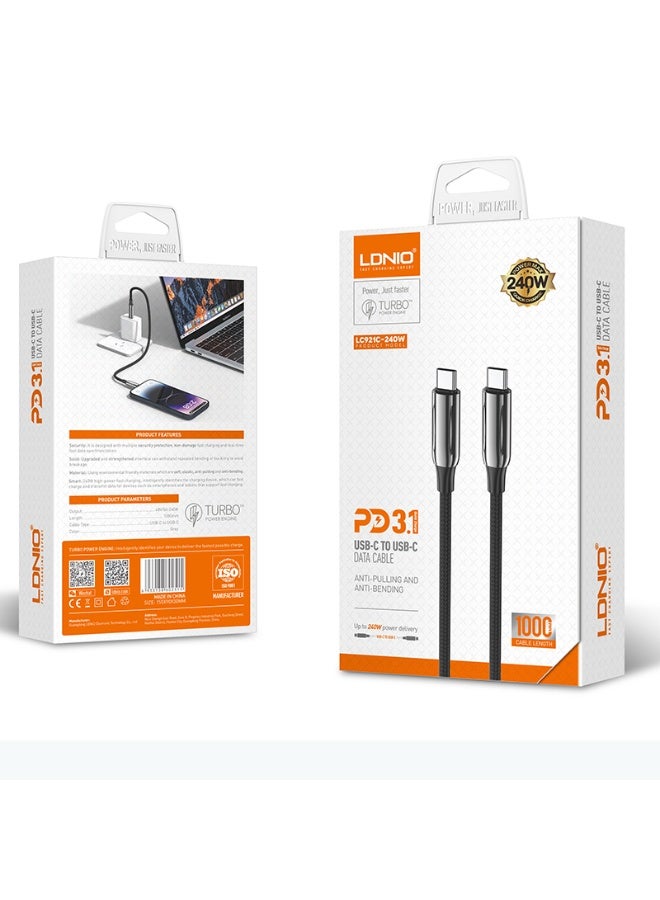 LC921C 240W Ultra High Power Type-C to Type-C Fast Charging & Data Cable, PD3.1 Support, 5A Output, 1 Meter Length, Rein