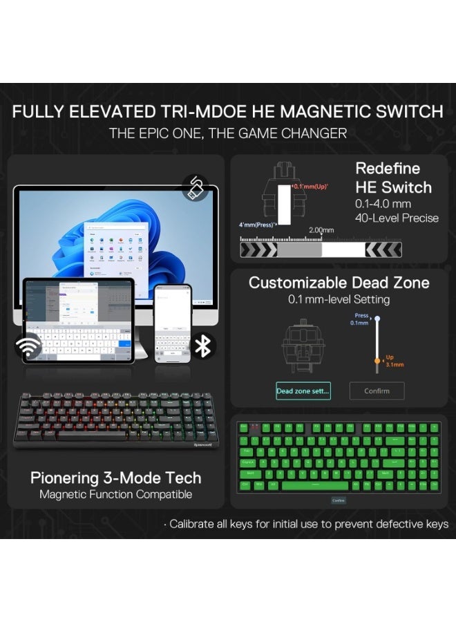 90% Wireless Rapid Trigger Magnetic Gaming Keyboard With 94 Keys Hall Effect Switches 8K Hyper-Polling Adjustable Actuat