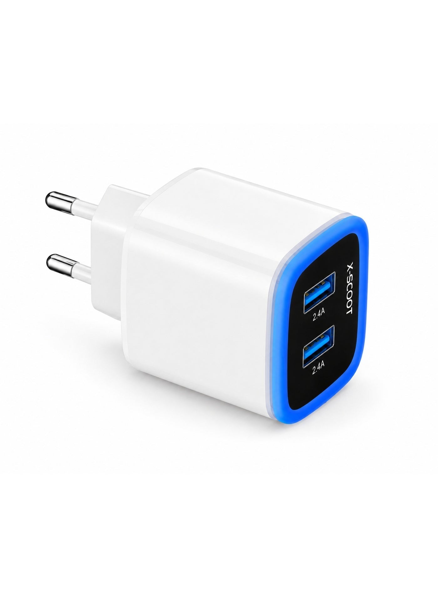 CH-221 Dual USB Wall Charger – DC 5V/2.4A Fast Charging,Type-C Cable, EU Plug, Intelligent Safety Protection, Compact Tr