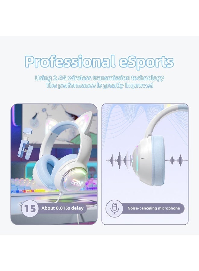 GT838 Cat-Ear Wireless Gaming Headset – 2.4GHz USB Receiver, Bluetooth & Wired Connectivity, 50mm Drivers, Low-Latency A
