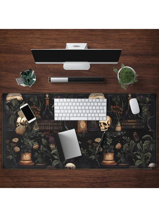 Vintage Aesthetic XL Extended Large Gaming Mouse Pad - Black Academia Mystical Green Plant Design - Computer Laptop Keyb