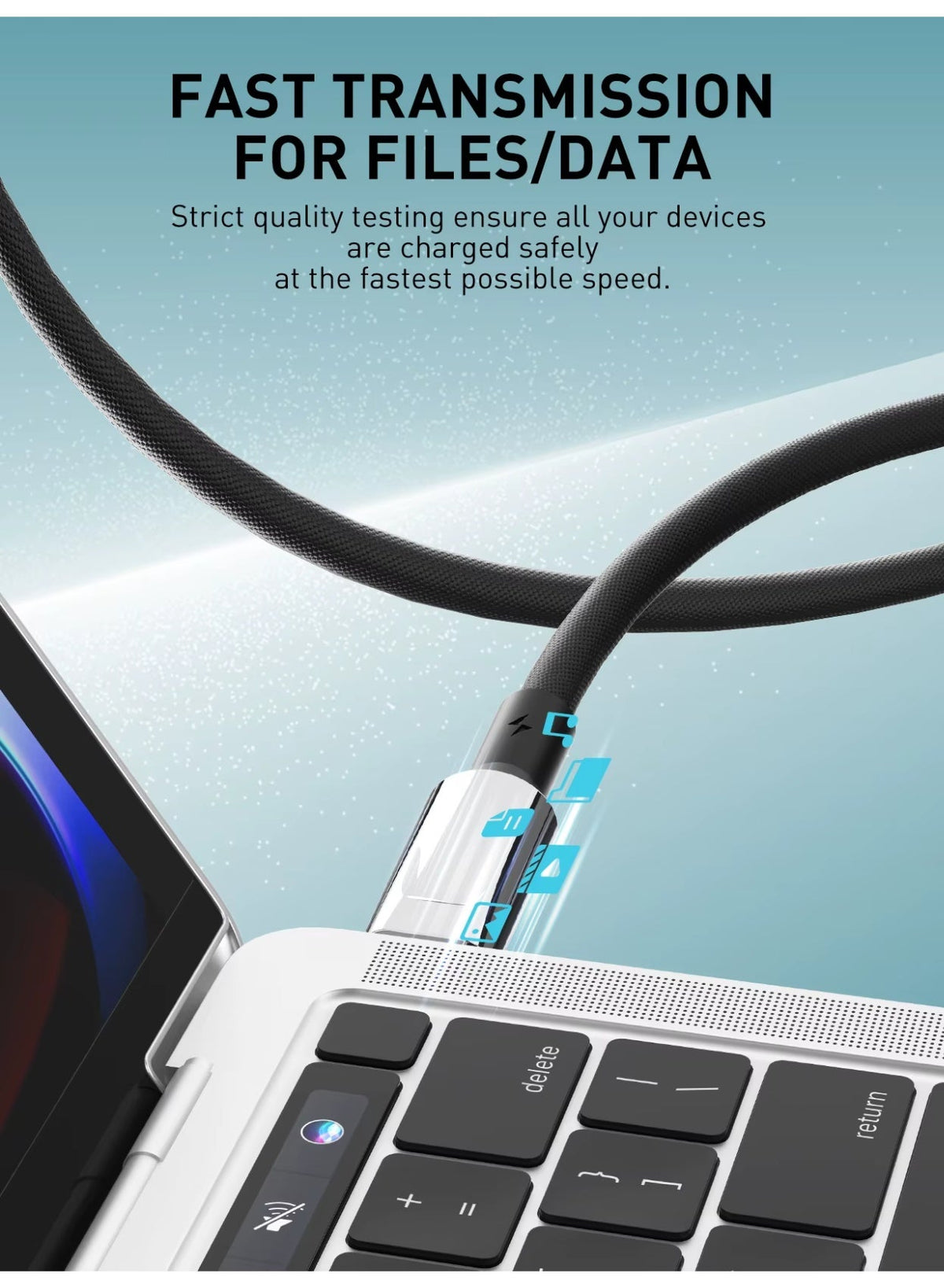 Type-C To Type-C Fast Charging Cable 1M With 65W Power Delivery High-Speed Data Transfer Durable PVC Design For Smartpho
