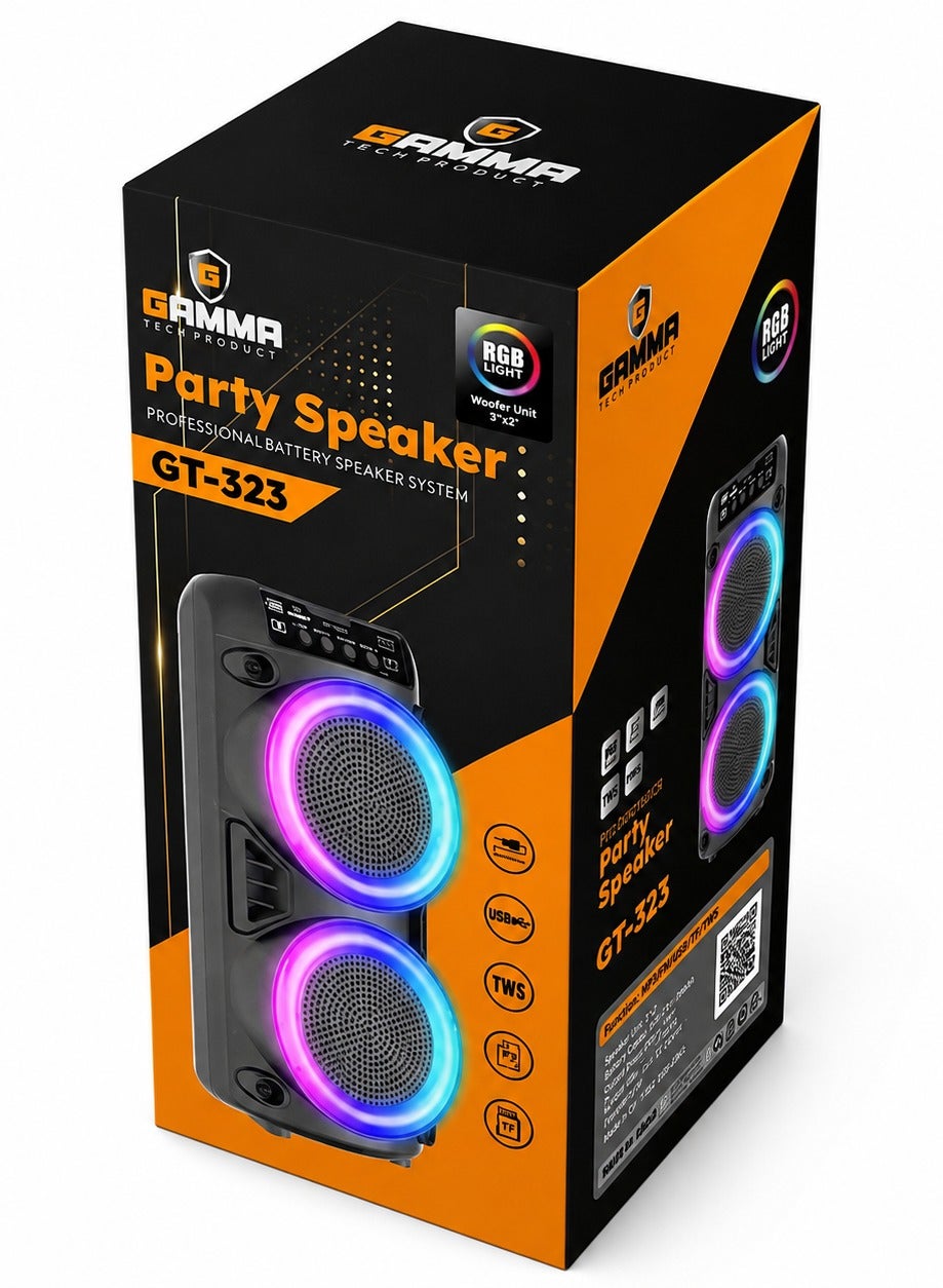 GT-323 Portable Bluetooth Speaker, Dual 3-Inch Wireless Stereo Speaker, 1200mAh Rechargeable Battery, Powerful Clear Sou