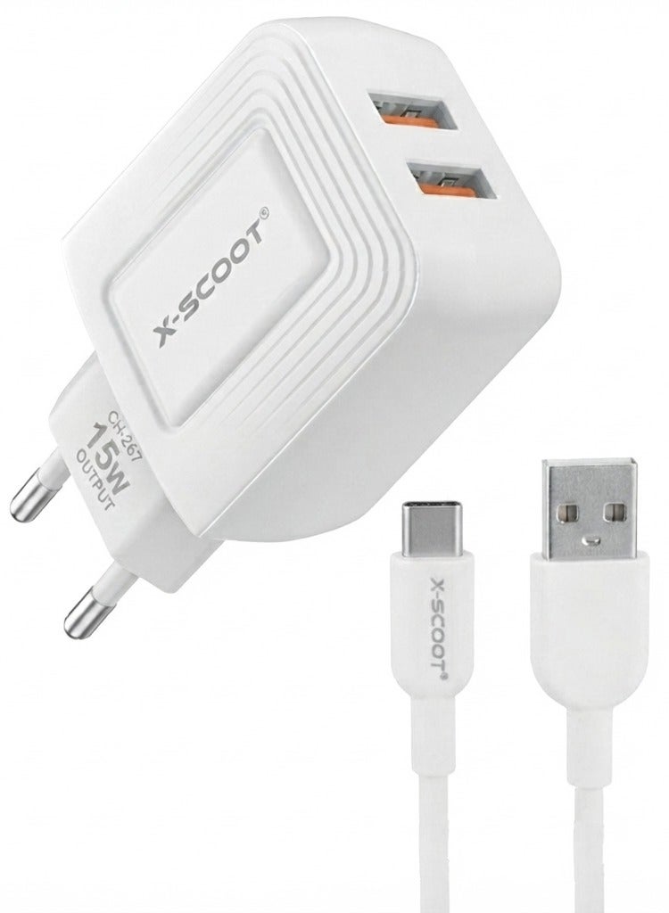 شاحن حائط X-SCOOT CH-267 15W كابل Type-C Smart IC أبيض