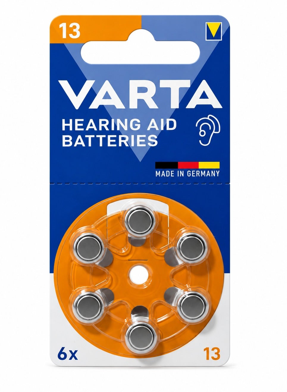 Hearing Aid Batteries, Yellow Type 13 , PR48 , 1.45V , 6 pes, Custom Made, high hearing level, mercury-free, Made in Ger