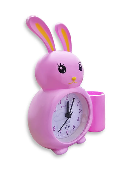 Charming small cartoon alarm clock, suitable for office decor, special gift, bedroom decor, cute rabbit-shaped design with a pen holder, in cheerful white color to suit everyone