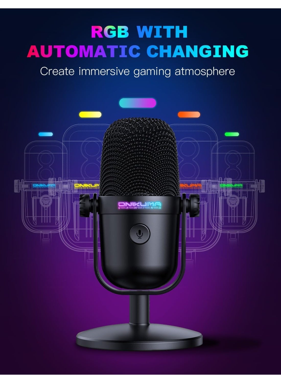 Professional USB Gaming Microphone with Noise Cancellation, RGB Streaming, Podcast, Recording & Gaming Microphone for PC